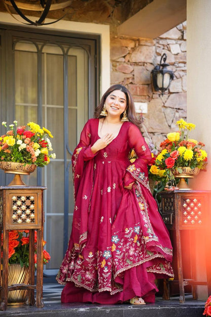 Designer GMY Silk Anarkali Set with Palazzo & Dupatta