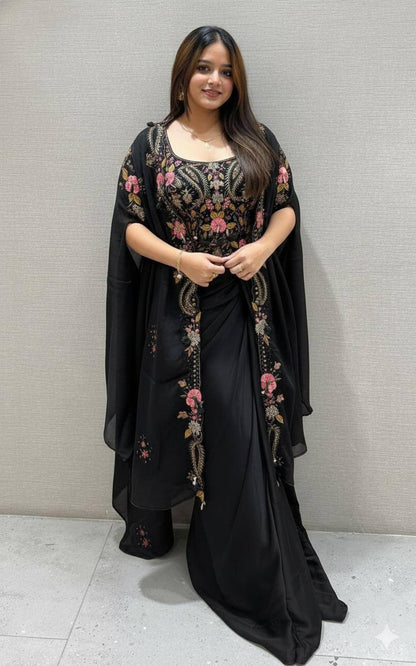 Party & Wedding Special Indo-Western Shrug, Dhoti & Blouse Set