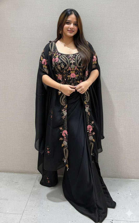 Party & Wedding Special Indo-Western Shrug, Dhoti & Blouse Set