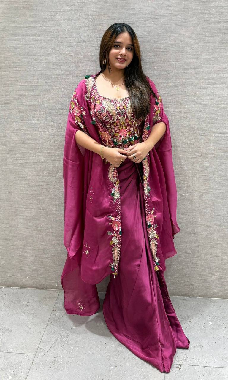 Party & Wedding Special Indo-Western Shrug, Dhoti & Blouse Set