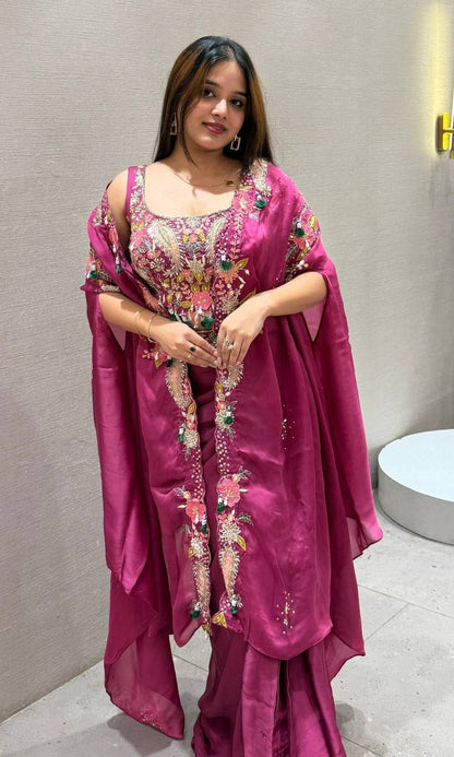 Party & Wedding Special Indo-Western Shrug, Dhoti & Blouse Set