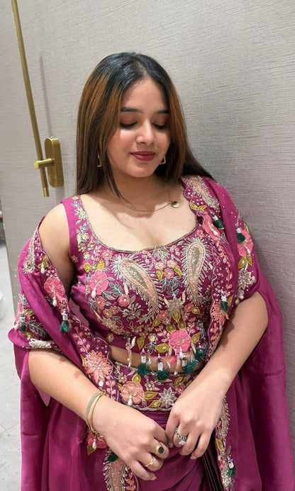 Party & Wedding Special Indo-Western Shrug, Dhoti & Blouse Set