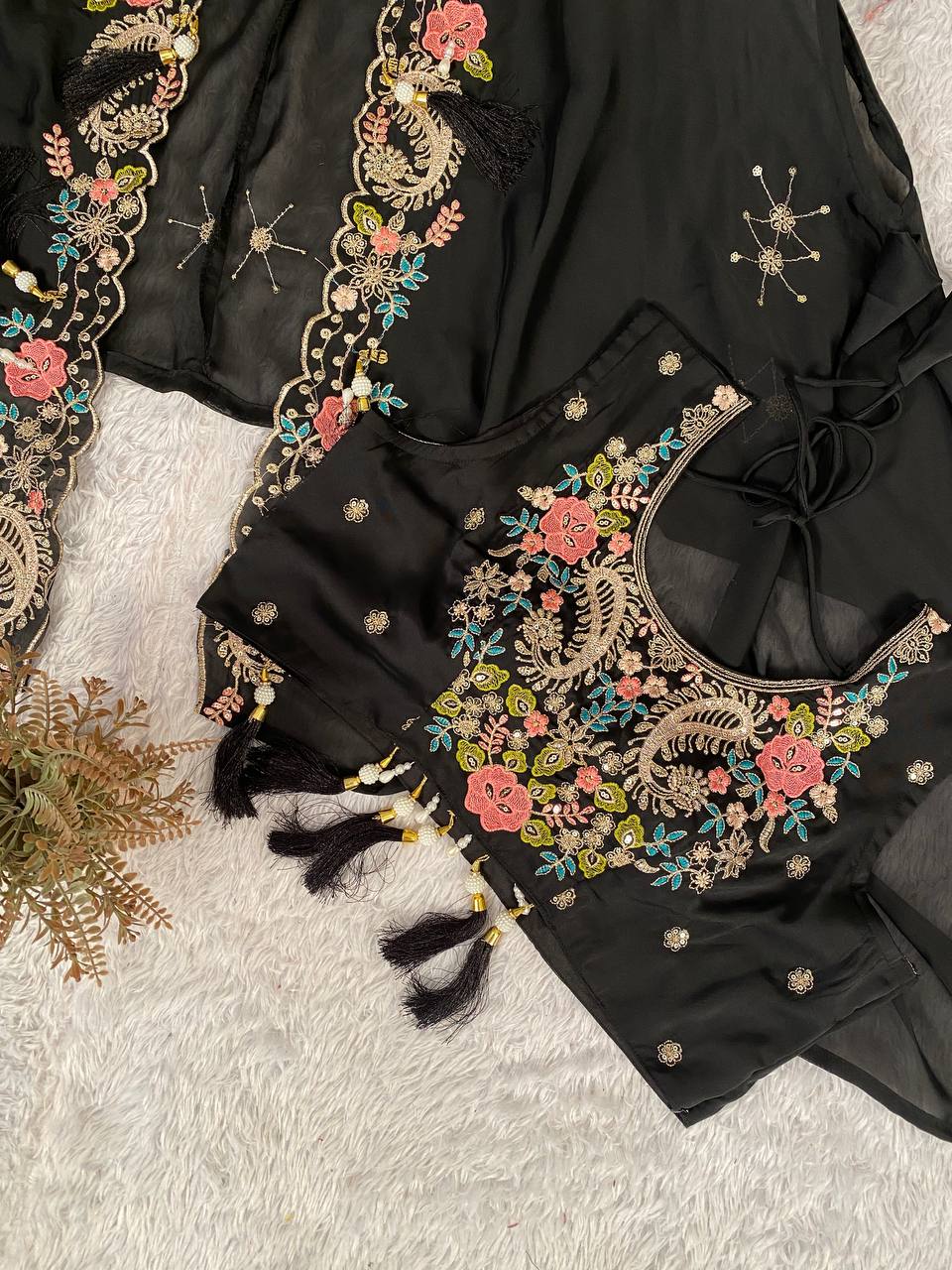 Party & Wedding Special Indo-Western Shrug, Dhoti & Blouse Set