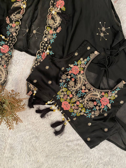 Party & Wedding Special Indo-Western Shrug, Dhoti & Blouse Set