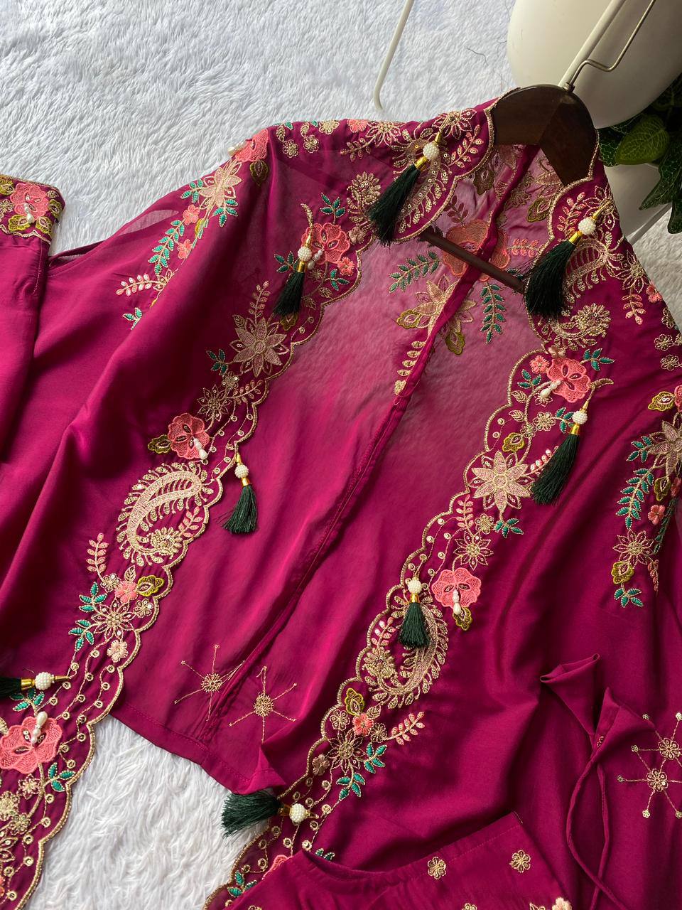 Party & Wedding Special Indo-Western Shrug, Dhoti & Blouse Set