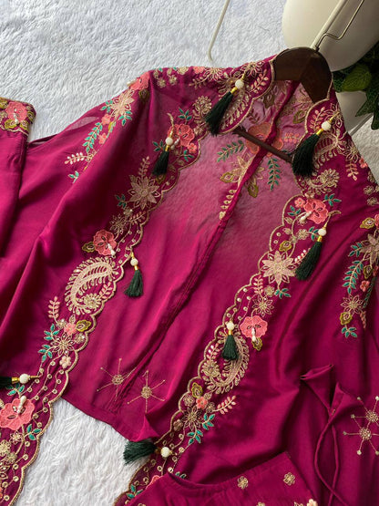 Party & Wedding Special Indo-Western Shrug, Dhoti & Blouse Set