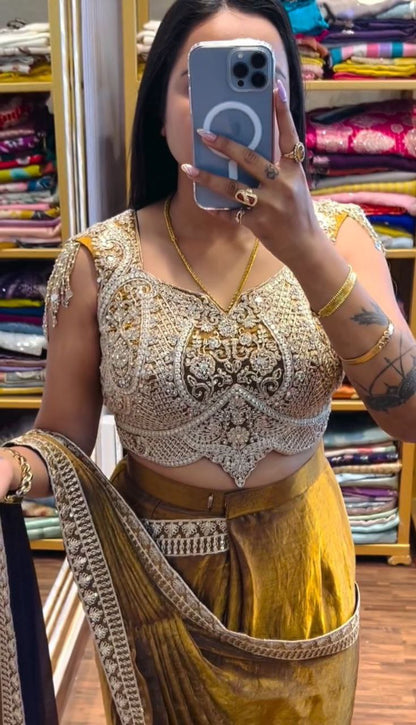 Super Trending Ready-to-Wear Fandy Satin Saree with Embroidered Blouse