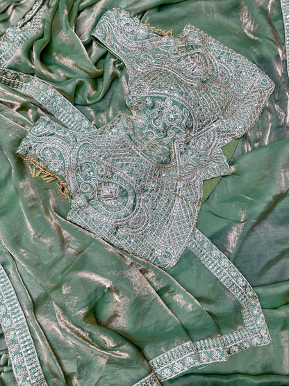 Super Trending Ready-to-Wear Fandy Satin Saree with Embroidered Blouse