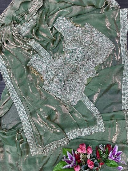 Super Trending Ready-to-Wear Fandy Satin Saree with Embroidered Blouse
