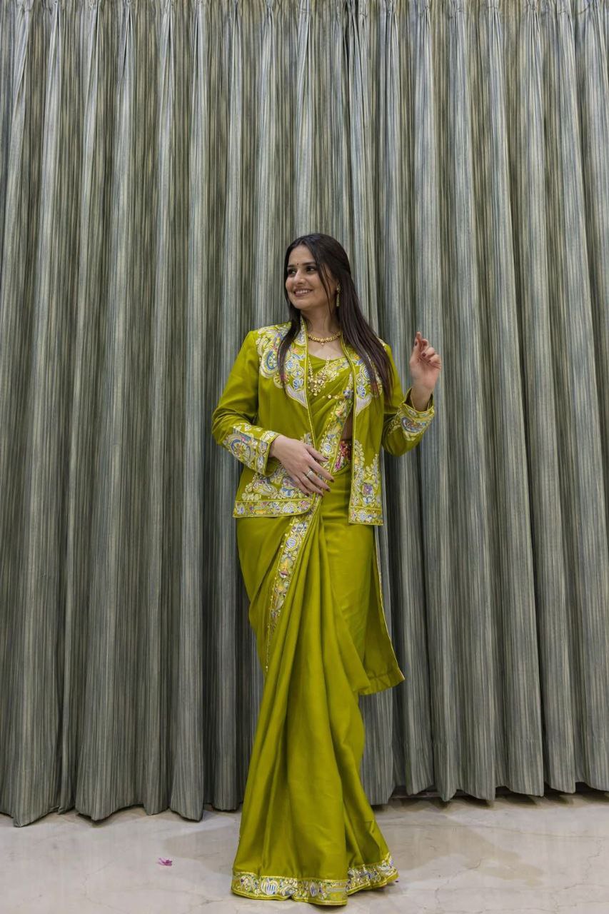 Trending Ready-to-Wear Embroidered Saree with Full Koti Jacket