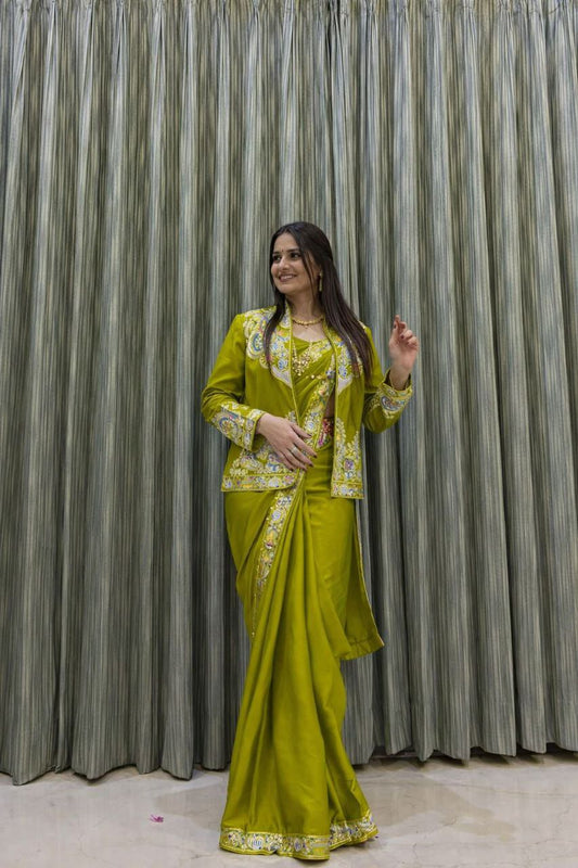 Trending Ready-to-Wear Embroidered Saree with Full Koti Jacket