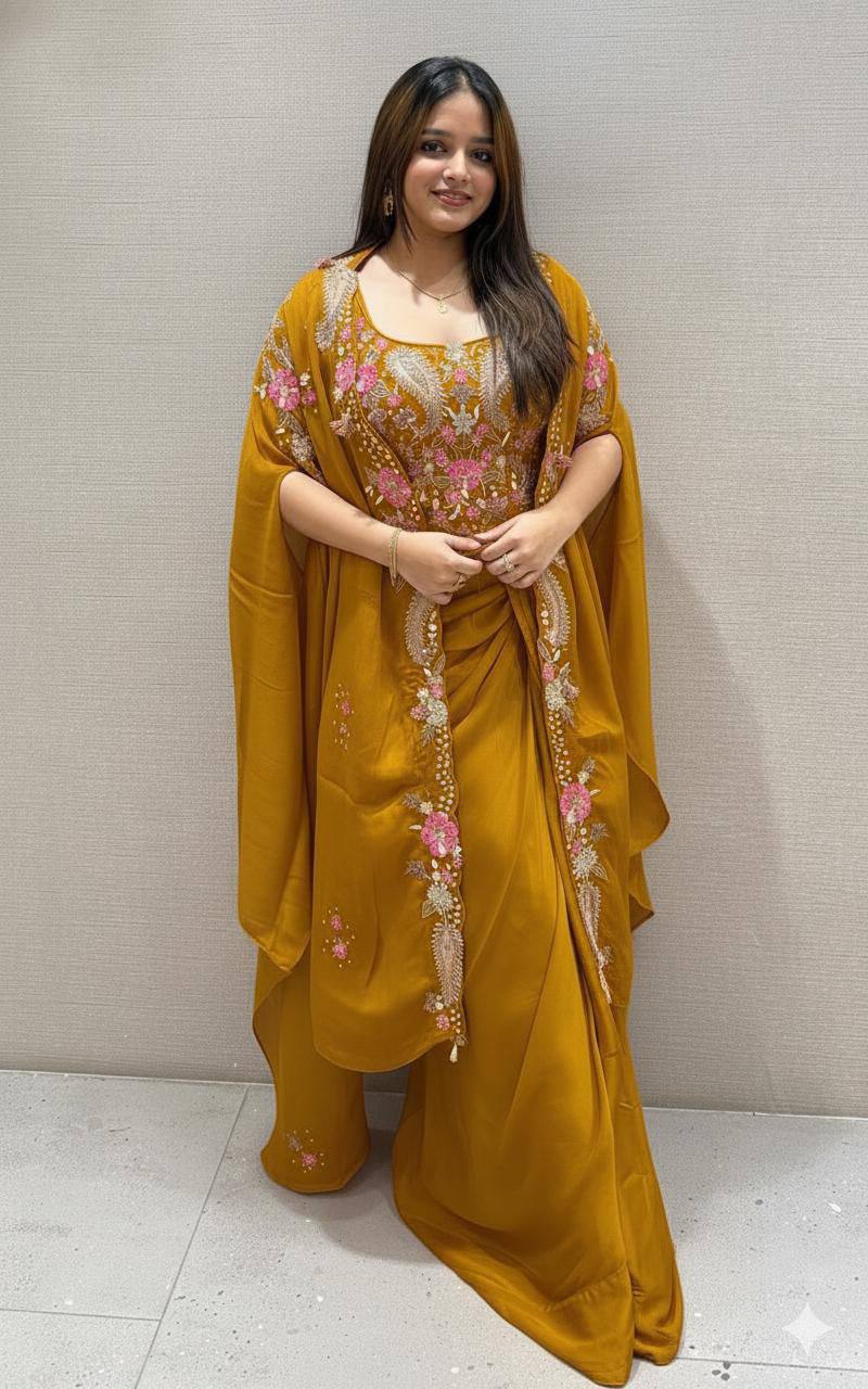 Party & Wedding Special Indo-Western Shrug, Dhoti & Blouse Set