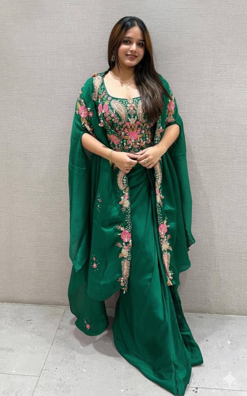 Party & Wedding Special Indo-Western Shrug, Dhoti & Blouse Set