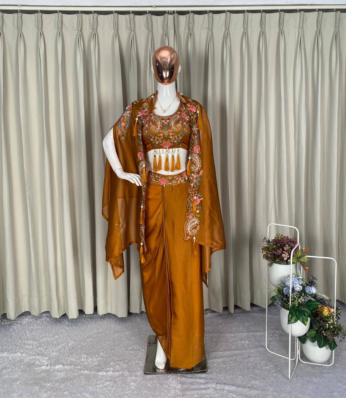 Party & Wedding Special Indo-Western Shrug, Dhoti & Blouse Set