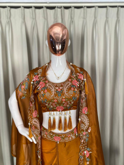 Party & Wedding Special Indo-Western Shrug, Dhoti & Blouse Set