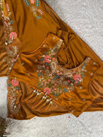 Party & Wedding Special Indo-Western Shrug, Dhoti & Blouse Set