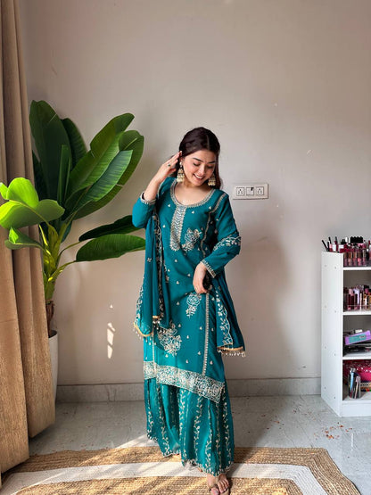 Elegant Fox Georgette Kurti Gharara Set with Sequence Embroidery Work