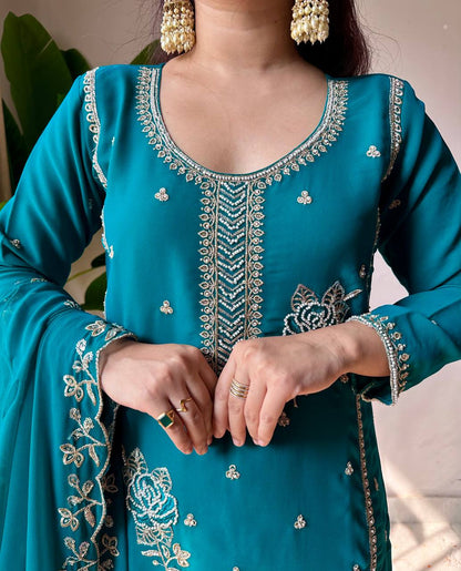 Elegant Fox Georgette Kurti Gharara Set with Sequence Embroidery Work
