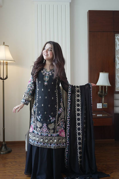 Elegant Fox Georgette Kurti Circular Plazzo Set with Embroidered Dupatta