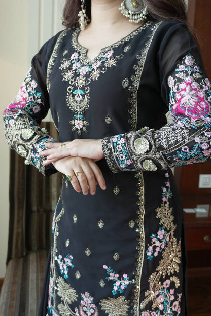 Elegant Fox Georgette Kurti Circular Plazzo Set with Embroidered Dupatta