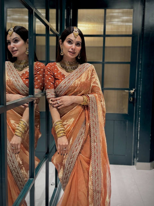 Soft NC Twill Designer Saree with Sequence & Dori Embroidery Work – Party Wear Wedding Saree with Sequins Blouse
