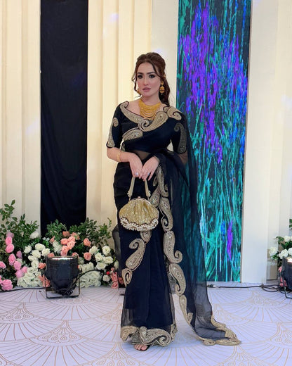 Soft Rangoli Silk Zari & Sequence Embroidery Saree with Banglori Blouse – Wedding, Party & Festive Wear Designer Saree