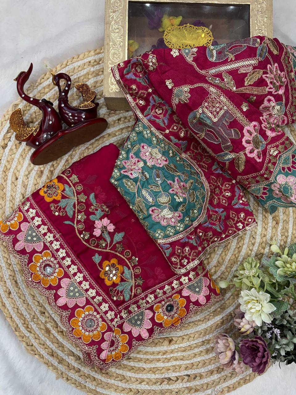 Soft Rangoli Silk Saree with Sequence, Dori & Real Mirror Work – Designer Party Wear Saree with Banglori Silk Stitched Blouse