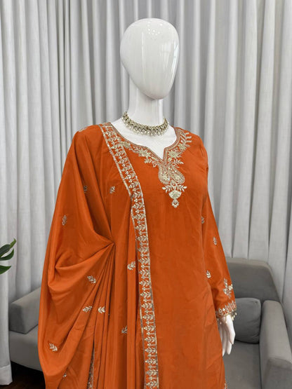 Heavy Natural Crepe Designer Sharara Suit Set with Thread & Sequence Work – Elegant Wedding & Festive Wear Sharara Outfit for Women