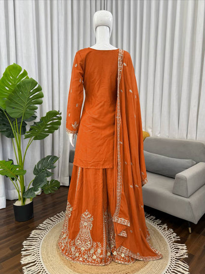 Heavy Natural Crepe Designer Sharara Suit Set with Thread & Sequence Work – Elegant Wedding & Festive Wear Sharara Outfit for Women
