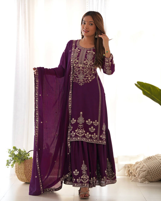 Heavy Roman Shimmer Chanderi Silk Anarkali Gown Set with Hand Beads Work Dupatta | 16 Kali Fully Flared Designer Anarkali Suit | Party Wear Wedding Ethnic Gown for Women