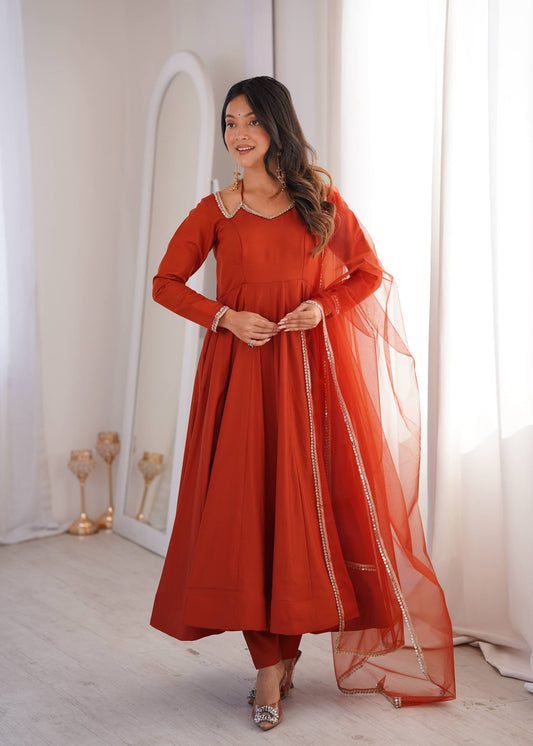 Heavy Pure Fox Georgette Anarkali Gown Set with Fancy Koti & Dupatta