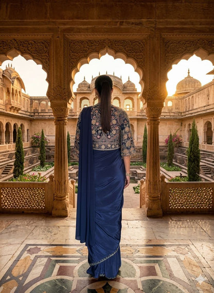 Chinnon Silk Designer Ethnic Set with Embroidered Jacket Koti & Stitched Blouse – Multi Thread Sequence Work Wedding & Party Wear Outfit