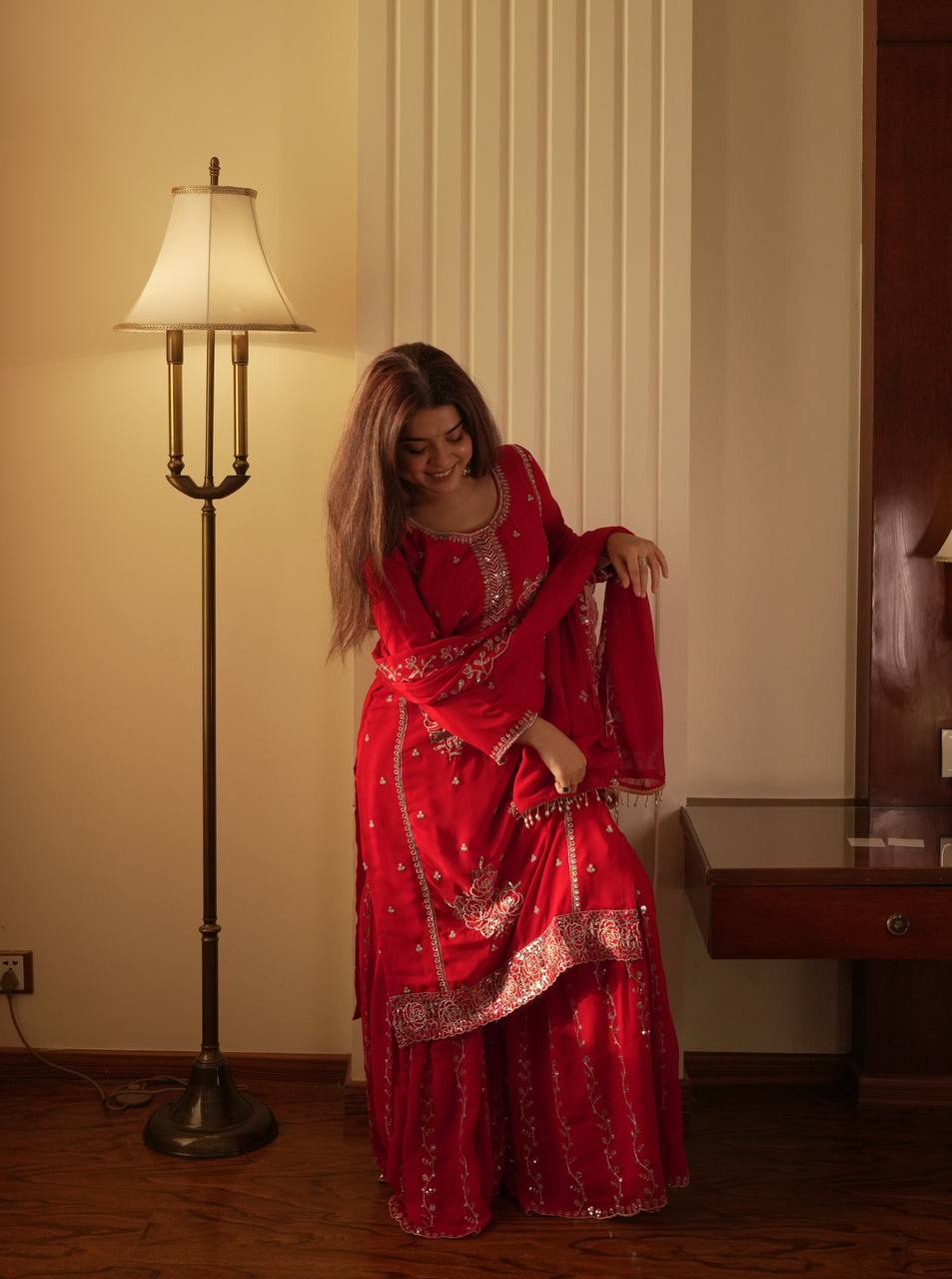 Elegant Fox Georgette Kurti Gharara Set with Sequence Embroidery Work