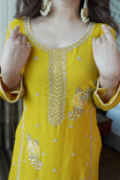 Elegant Fox Georgette Kurti Gharara Set with Sequence Embroidery Work