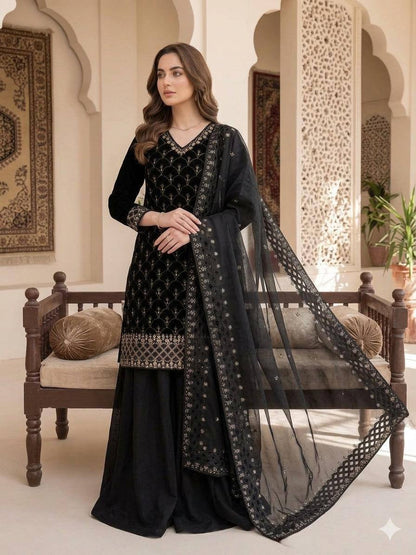 Designer Fendy Kurti Plazzo Dupatta Set with Sequence Embroidery