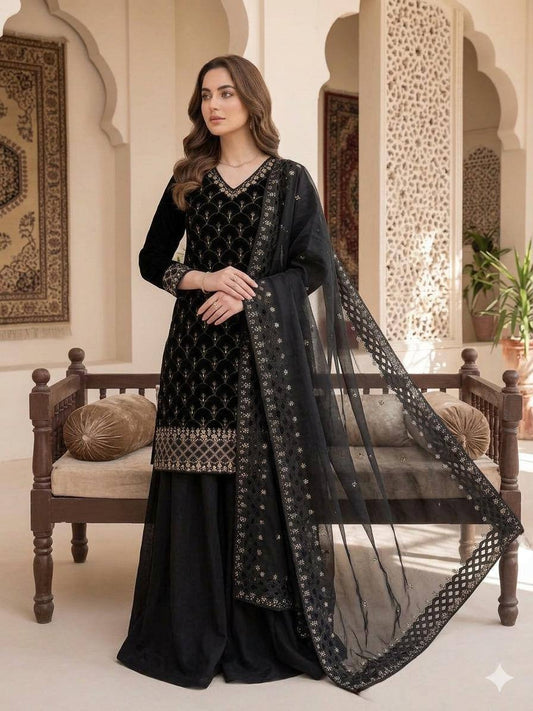 Designer Fendy Kurti Plazzo Dupatta Set with Sequence Embroidery