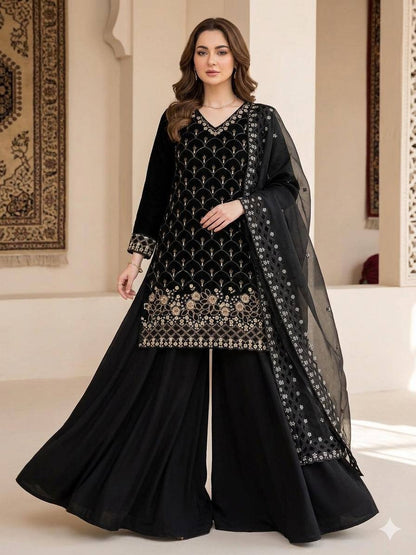 Designer Fendy Kurti Plazzo Dupatta Set with Sequence Embroidery