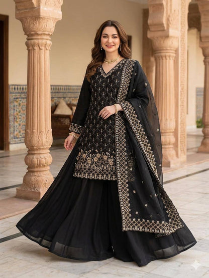Designer Fendy Kurti Plazzo Dupatta Set with Sequence Embroidery