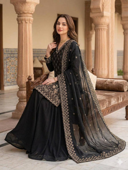 Designer Fendy Kurti Plazzo Dupatta Set with Sequence Embroidery