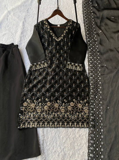 Designer Fendy Kurti Plazzo Dupatta Set with Sequence Embroidery