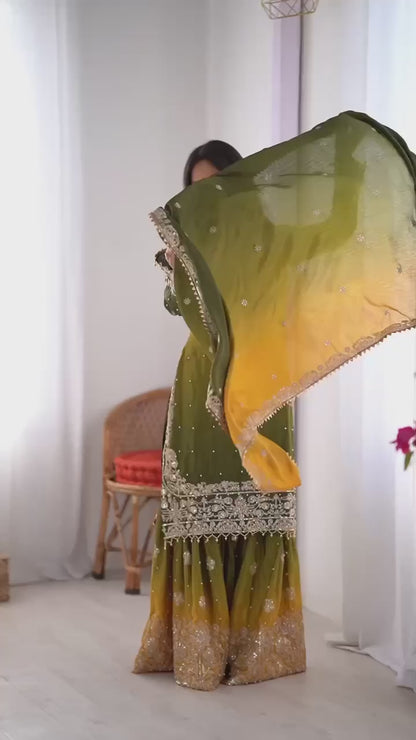 Elegant Heavy Chinon Designer Suit with Sharara & Dupatta