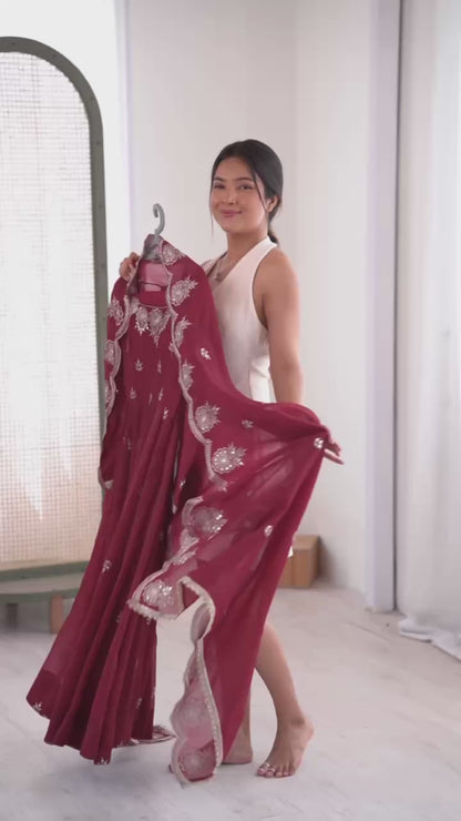 Crunchy Silk Embroidered Gown Set