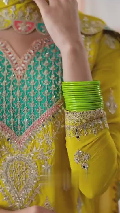 Designer Chinon Silk Embroidered Top, Palazzo & Dupatta Set