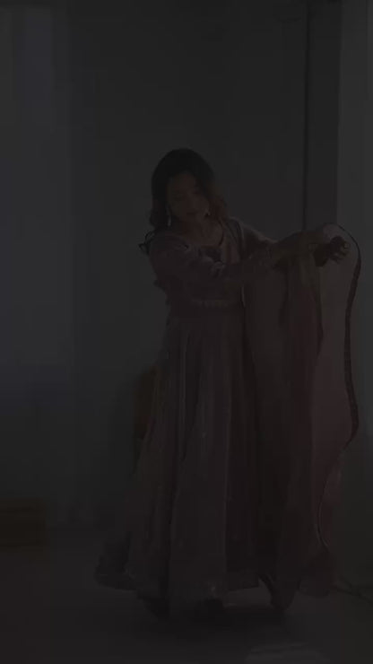 Designer Fandy Silk Embroidered Gown Set with Pant & Dupatta