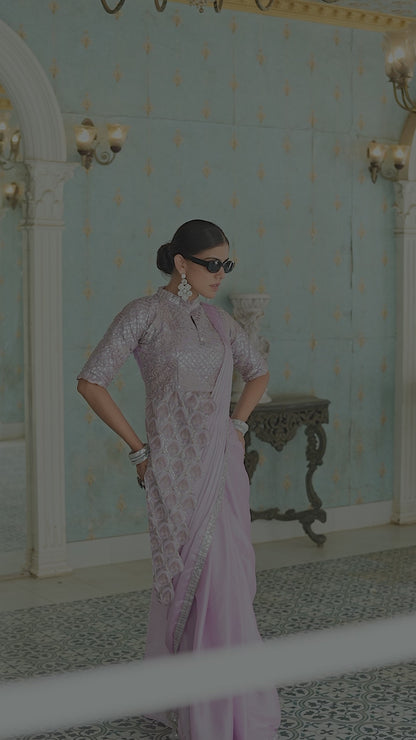Premium Ready-to-Wear Chinon Drape Saree with Embroidered Blouse