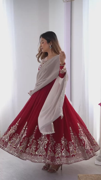 Heavy Designer Party Wear Gown with Dupatta – Multy Thread Embroidery & Sequence Work