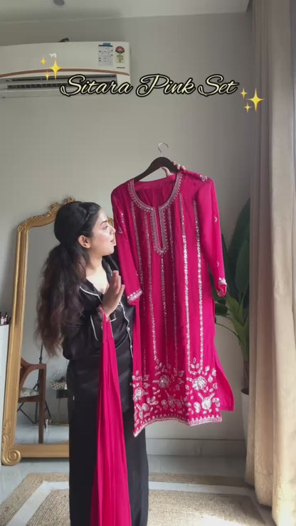 Designer Georgette Top Sharara Set with Belt Style Dupatta