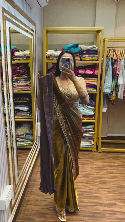 Super Trending Ready-to-Wear Fandy Satin Saree with Embroidered Blouse