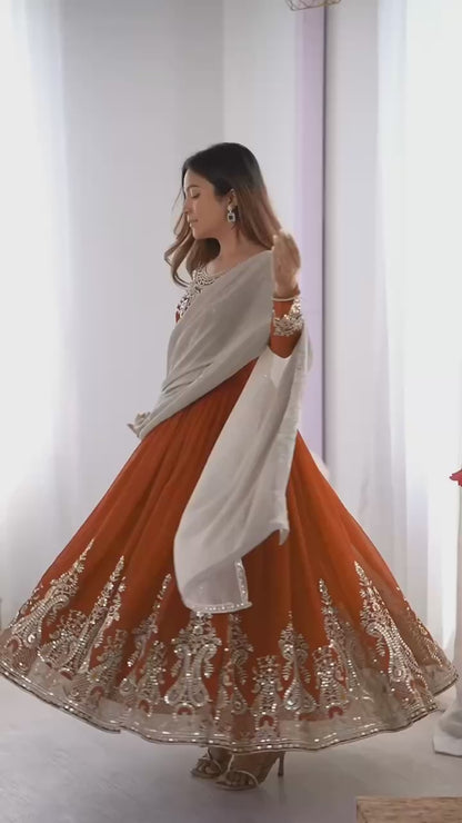 Heavy Designer Party Wear Gown with Dupatta – Multy Thread Embroidery & Sequence Work