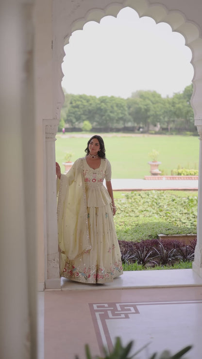 Gold Crush Multi-Thread Embroidered Lehenga Set with Designer Blouse & Dupatta